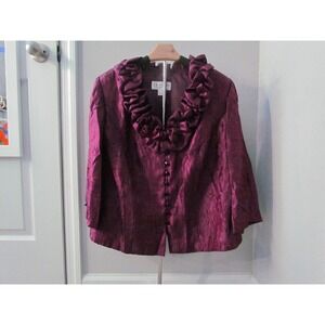 J.R. Nites Jacket 14W Purple Ruffle Neck Textured Evening Formal Blouse